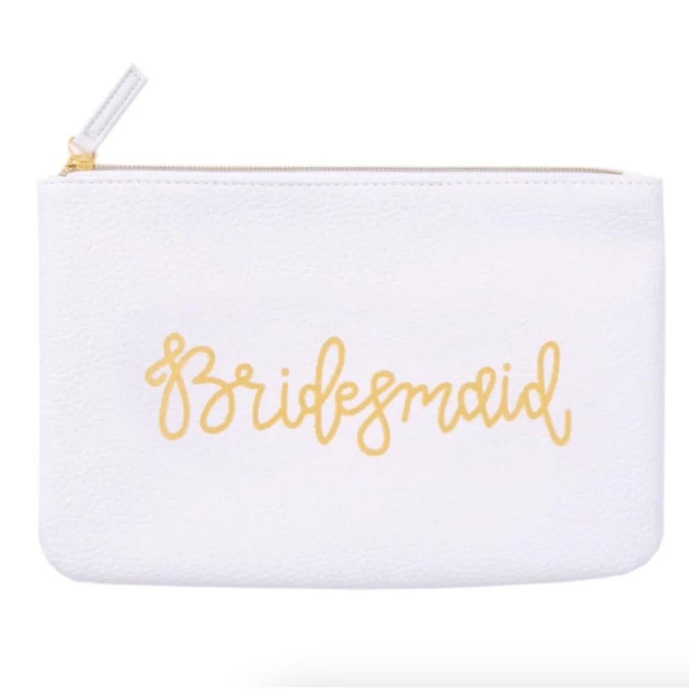 Bridesmaid Wedding Zipper Pouch/Cosmetic bag, White Grain Pleather New with Flaw